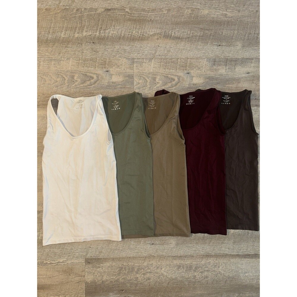 Zenana Seamless Tank Tops Lot S/M L/XL Nylon Spandex Layering Cami Ribbed 5 Pack